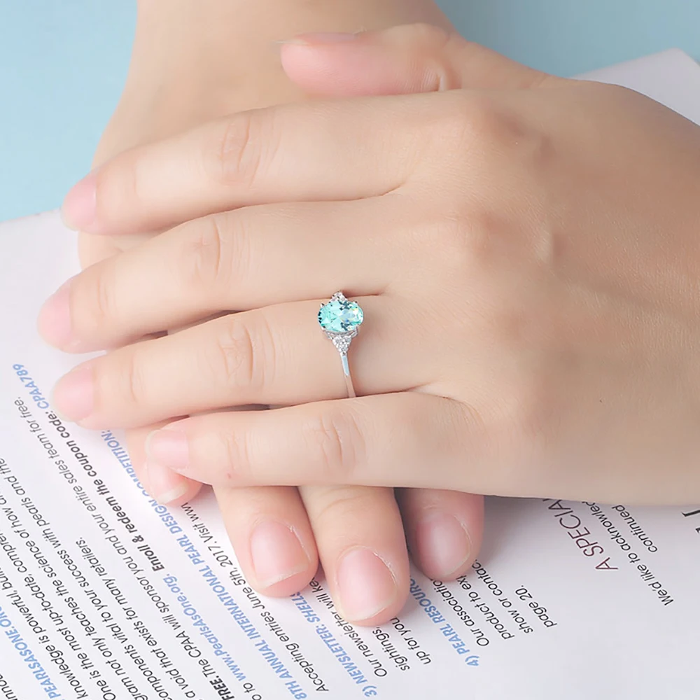 Luxyimagic Kuololit blauwachtig groene smaragd edelsteen ring voor vrouwen massief 925 sterling zilveren ring voor bruiloft verlovingssieraden