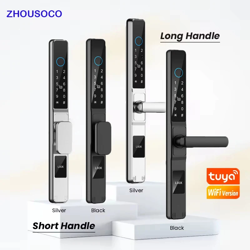 

Tuya Wifi Slim smart lock Waterproof Fingerprint APP Password RFID Card Keyless Electronic Lock Aluminum Glass Sliding Door Lock