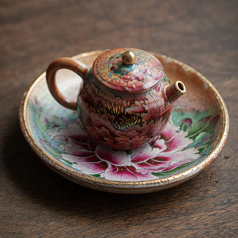

Teapot, pot Zeng, hand-painted peony retro wabi-sabi tea set