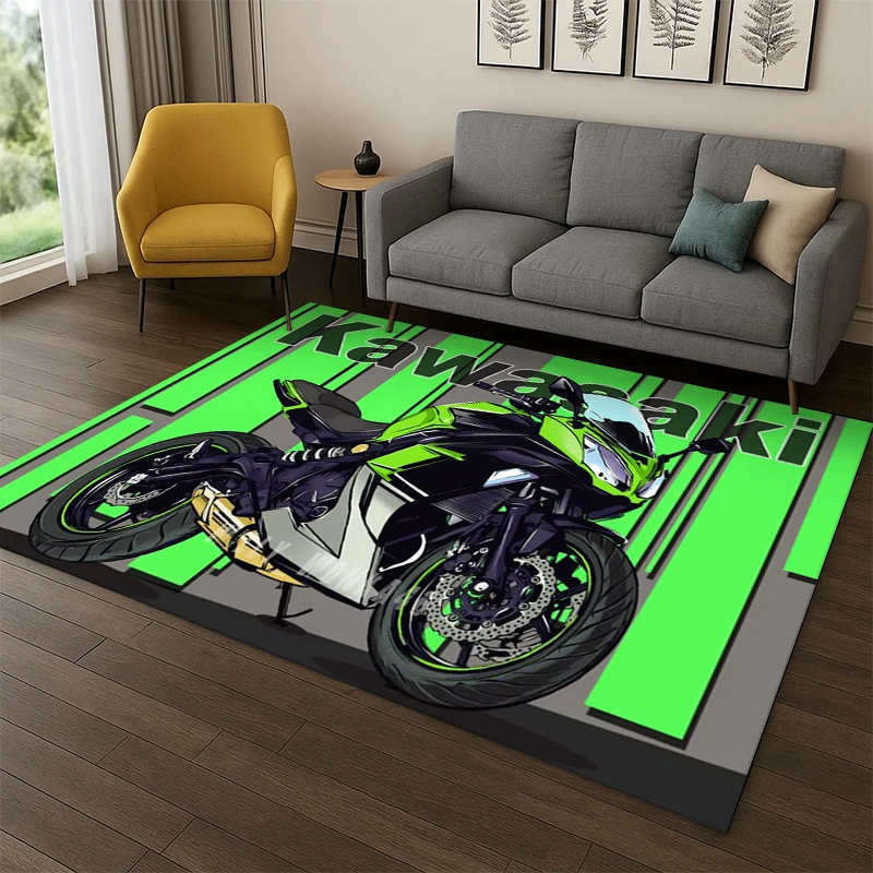 HD Retro K-Kawasaki Racing Car MOTO  Carpet Rug for Home Living Room Bedroom Sofa Doormat Decor,Area Rug Non-slip Floor Mat Gift