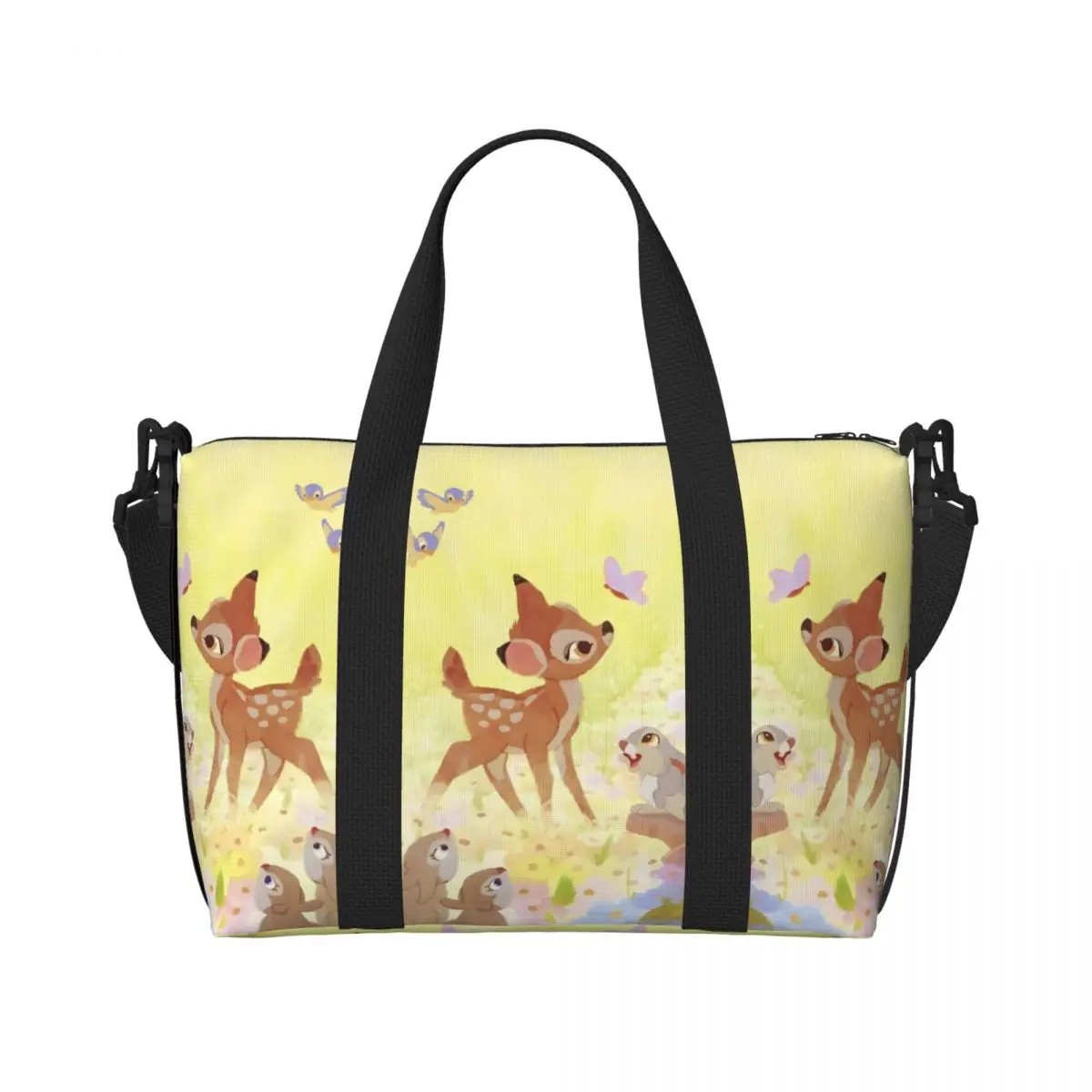 

Custom Bambi Beach Tote Bag for Women Extra Large Gym Carry On Classical Printing Animal Travel Shopping Bags