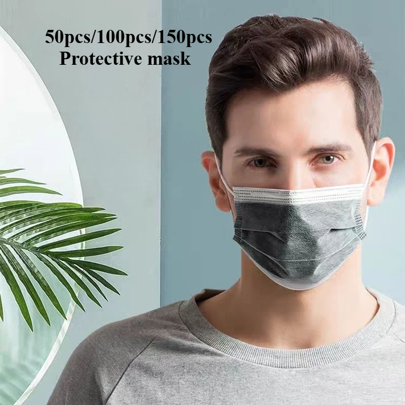 50pcs/100pcs/150pcs Home Activated Carbon Non-woven Protective Mask Disposable Dust-proof Protective Mask Individually Packaged