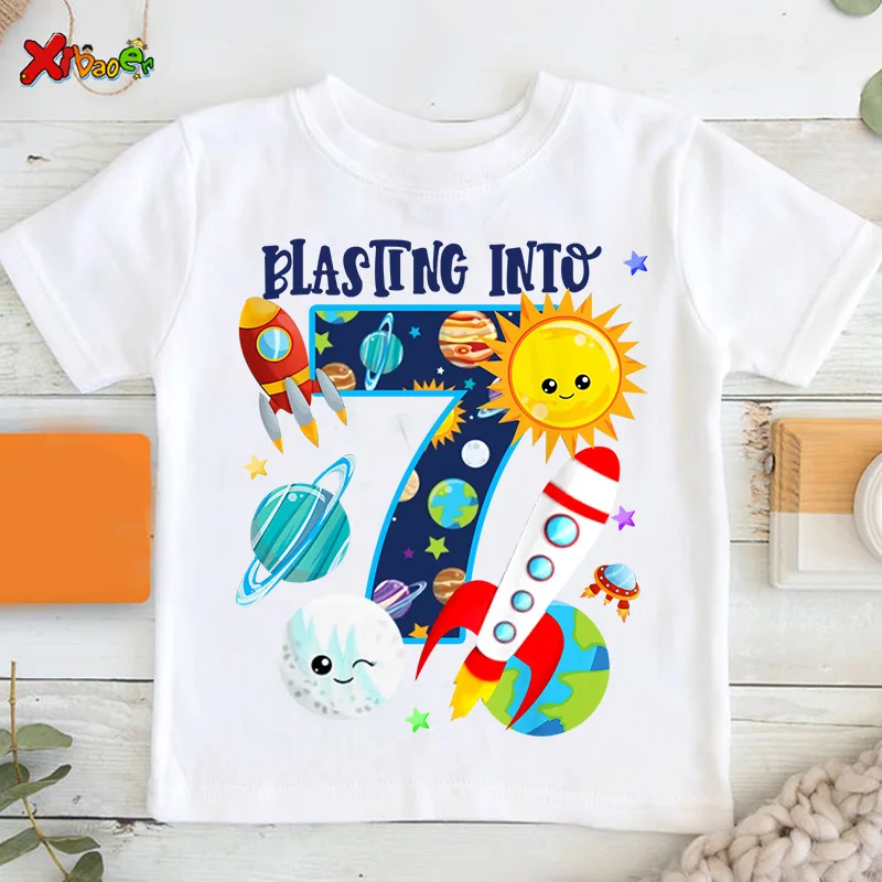 Boys Birthday T Shirt Boys Shirts Astronaut Matching Shirt Personalized Space Party Kids Summer Custom Name Toddler Baby Shirt