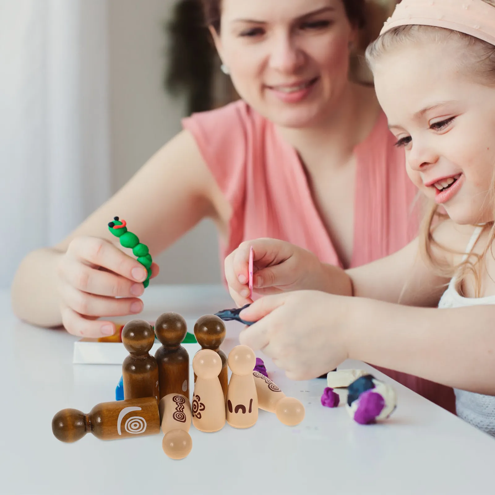 8Pcs Wooden People DIY Graffiti Art Unfinished Figures for Children's Decoration Multifunctional