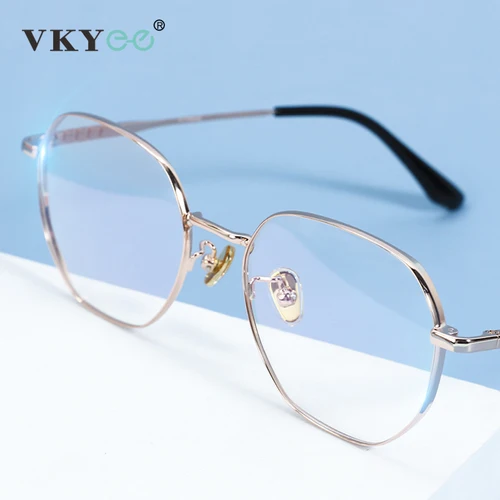 Imagen 2 del producto VICKY, nuevo estilo, gafas de lectura Retro poligonales de montura ancha de titanio puro para hombres, gafas graduadas personalizables antiluz azul F1280F
