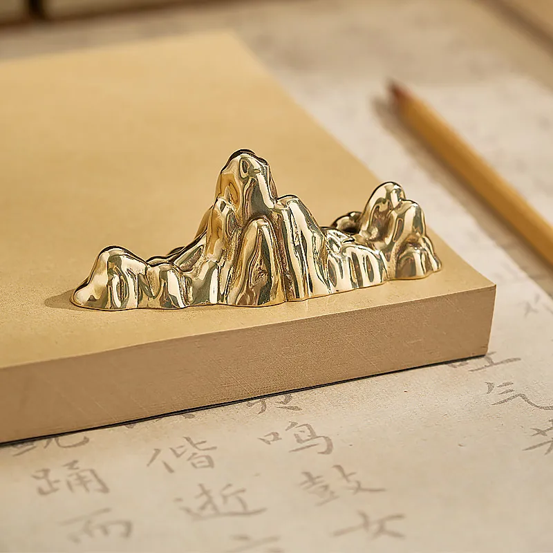 Brass Mountain Shape Brush Rest Chinese Style Brush Holder Four Treasures of the Study Calligraphy Tool Study Desktop Ornament