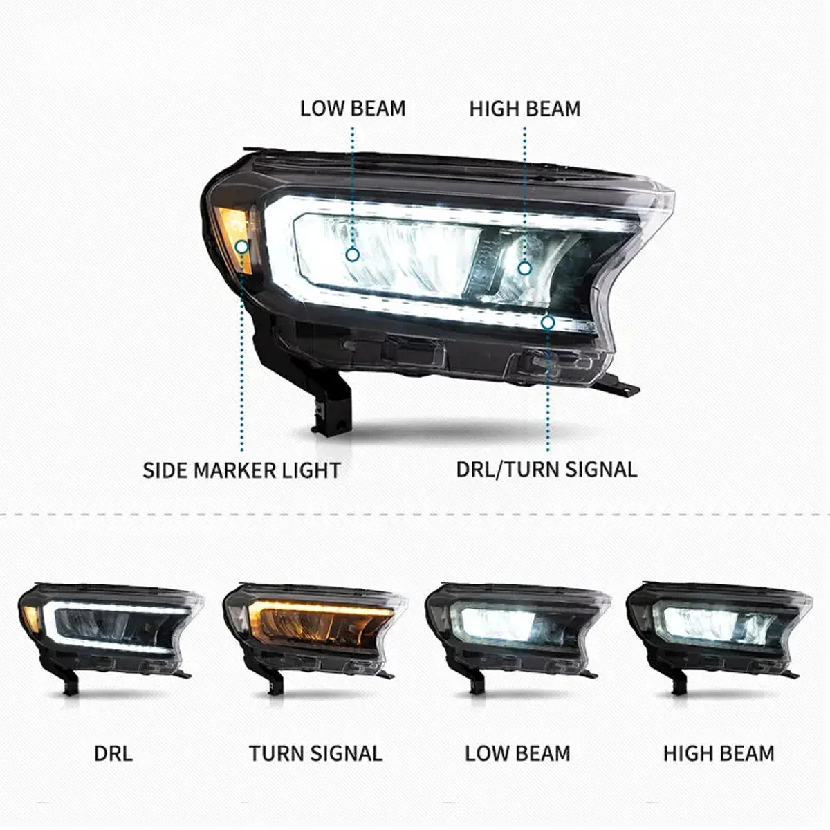 Auto Parts LED Head Lamps Car Headlights Assembly Front Lamp 2015-2018 2019 2020 w/Sequential Turn Signal For Ford Ranger T6 T7