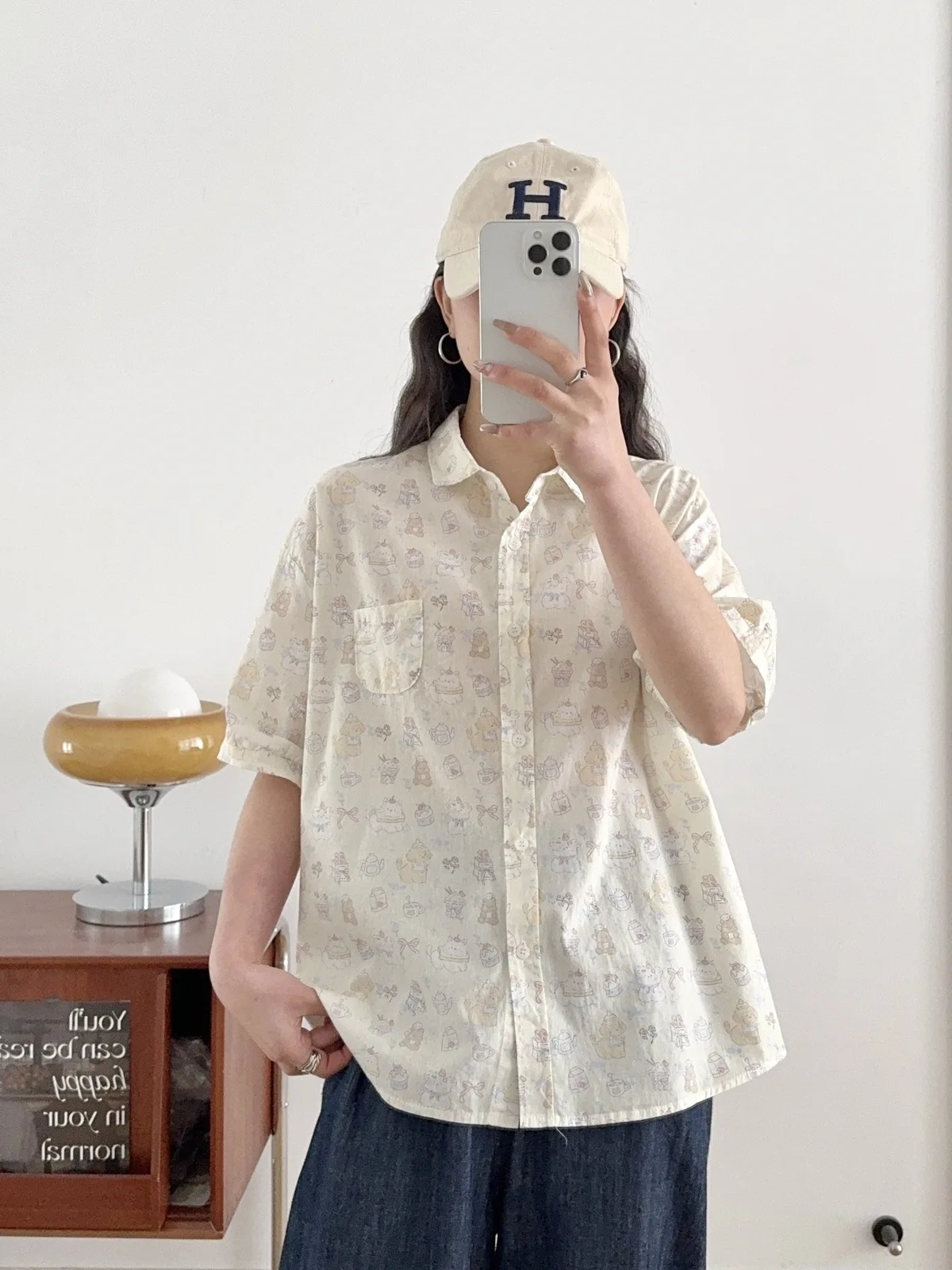 ใหม่2025ฤดูร้อนผ้าฝ้ายเสื้อแขนสั้นผู้หญิงTurn-Down Collarพิมพ์, Moriสาวหวานอายุลดเสื้อหลวมt57650CC