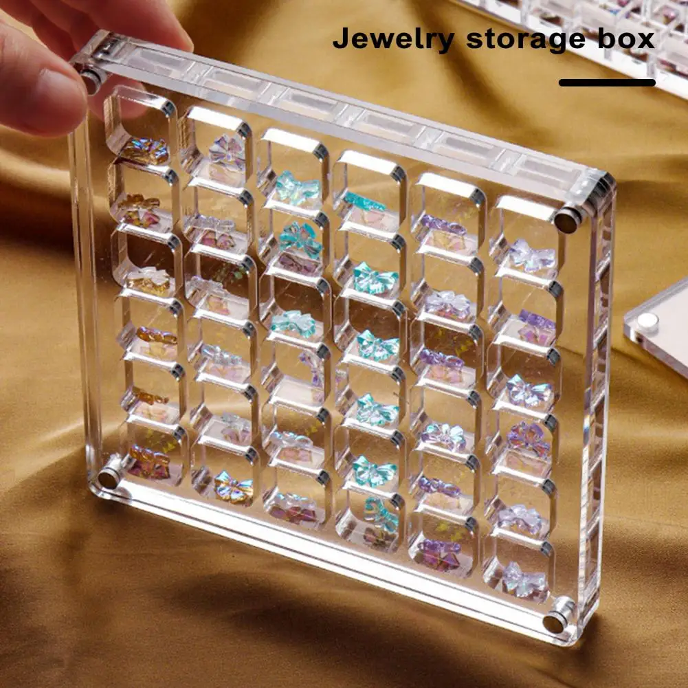 Nail Charm Storage Box Multi-compartment Acrylic Rhinestone Storage Box with Magnetic Cover for Nail Charms Jewelry Accessories