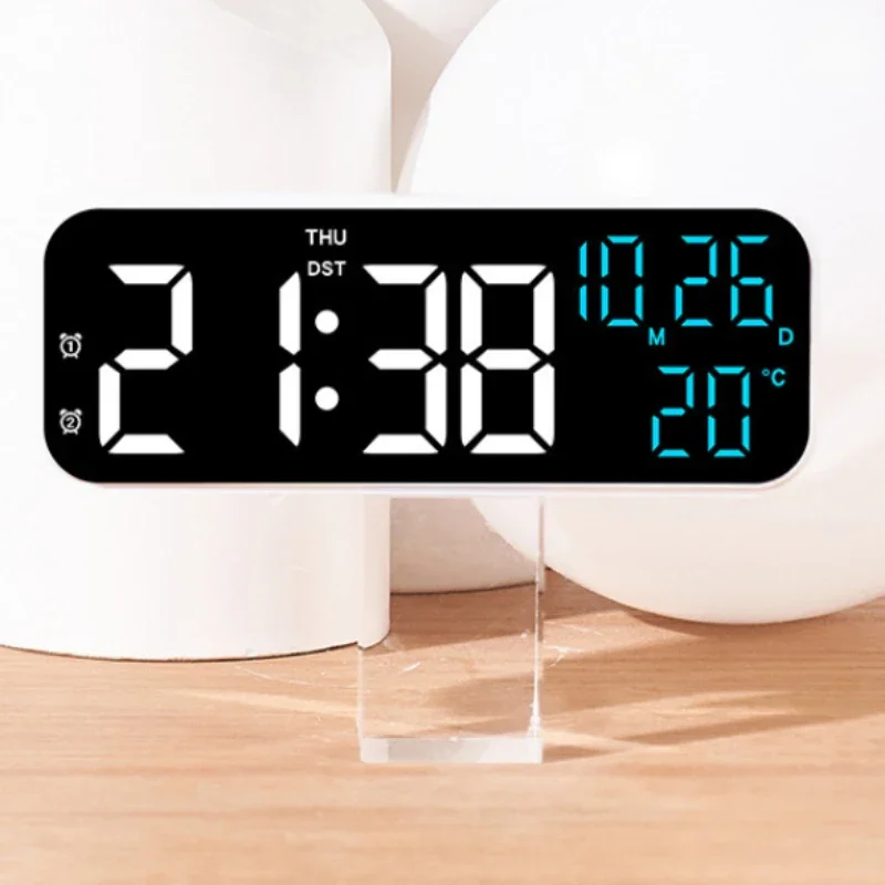 LED Clock Voice Control Temperature and Date Day of Week Display Simple Digital Alarm Clock Multi-function Night Mode Desk Clock