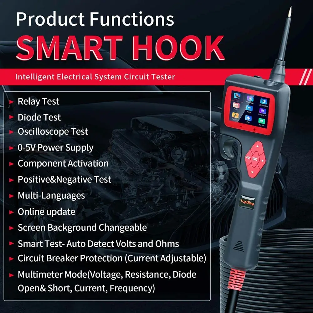 Topdiag P200 Power Probe Automotive Electric Circuit Tester 9V-30V Battery Relay Injector Activating Vehicle Diagnostic Tool