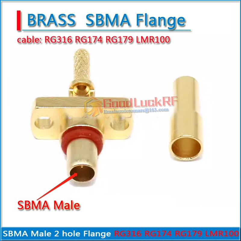 

SBMA Male plug 2 hole Flange Clamp Solder for RG316 RG174 RG179 LMR100 Cable Coax Brass GOLD Plated RF Connection Adapters