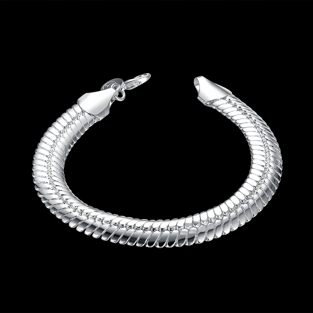 925 sterling silver 10MM Flat snake bone chain Bracelets for men women Fashion Party Wedding Accessories Jewelry Christmas Gifts