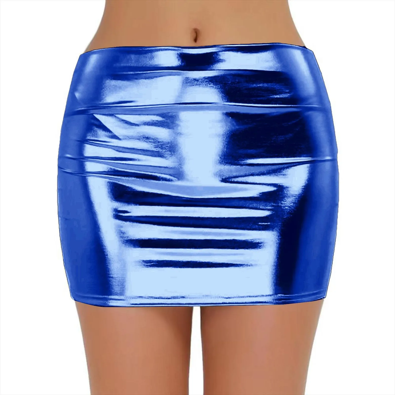 Sexy PU Leather Short Skirts for Women Club Prom Performance Solid High Waist Mini Skirt Gold Red Shine Bright Fladas Mujer
