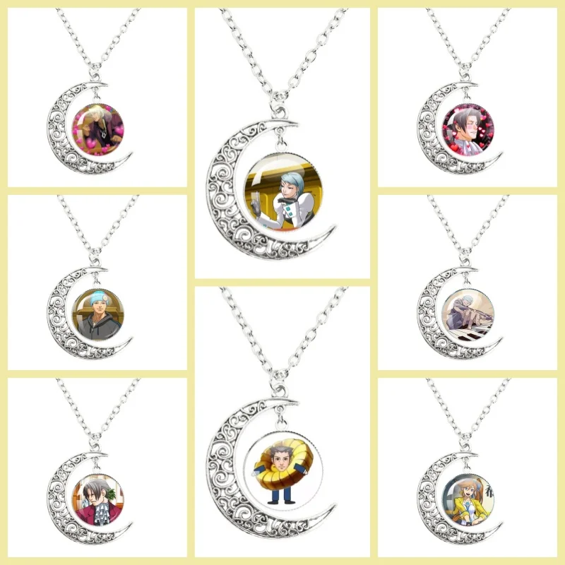 Deduction Game Ace-Attorney Pendent Cartoon Silver-plated 20mm Moon Necklace Handmade Jewelry Accessories For Fans Gifts
