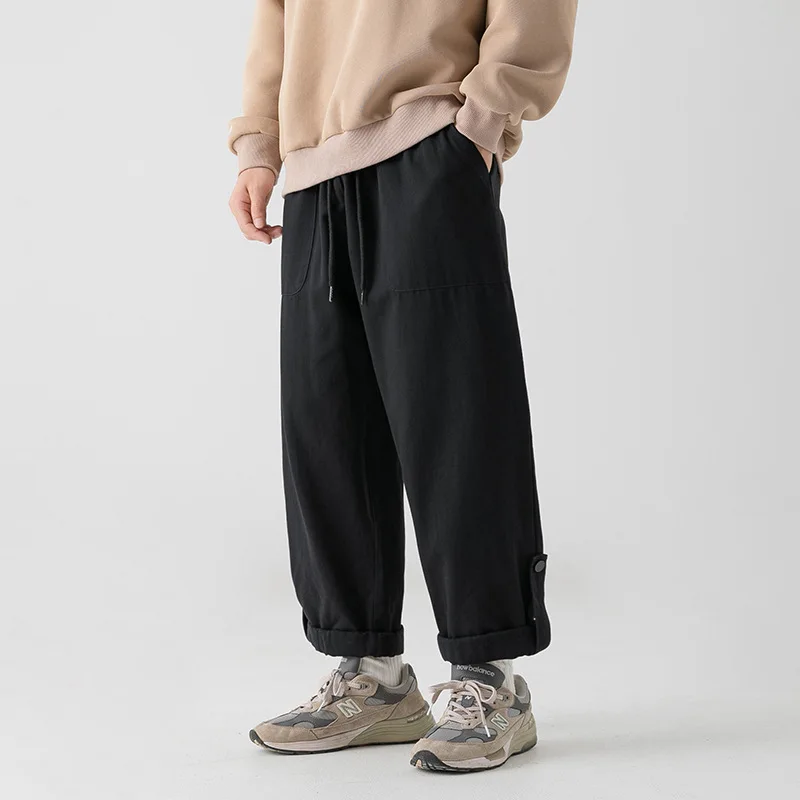 Punho ajustável em dois sentidos carga calças casuais masculinas 2025 primavera novo solto na moda cordão calças compridas casual cor sólida k0e4