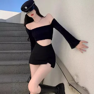 نسائي أسود عالي الخصر تنورة مثير التخسيس فستان صغير فائق النقاء الرغبة على الطراز الكوري موضة ربيع جديد 2024 أفضل 12 تنورة صغيرة مبيعا - رقم 7