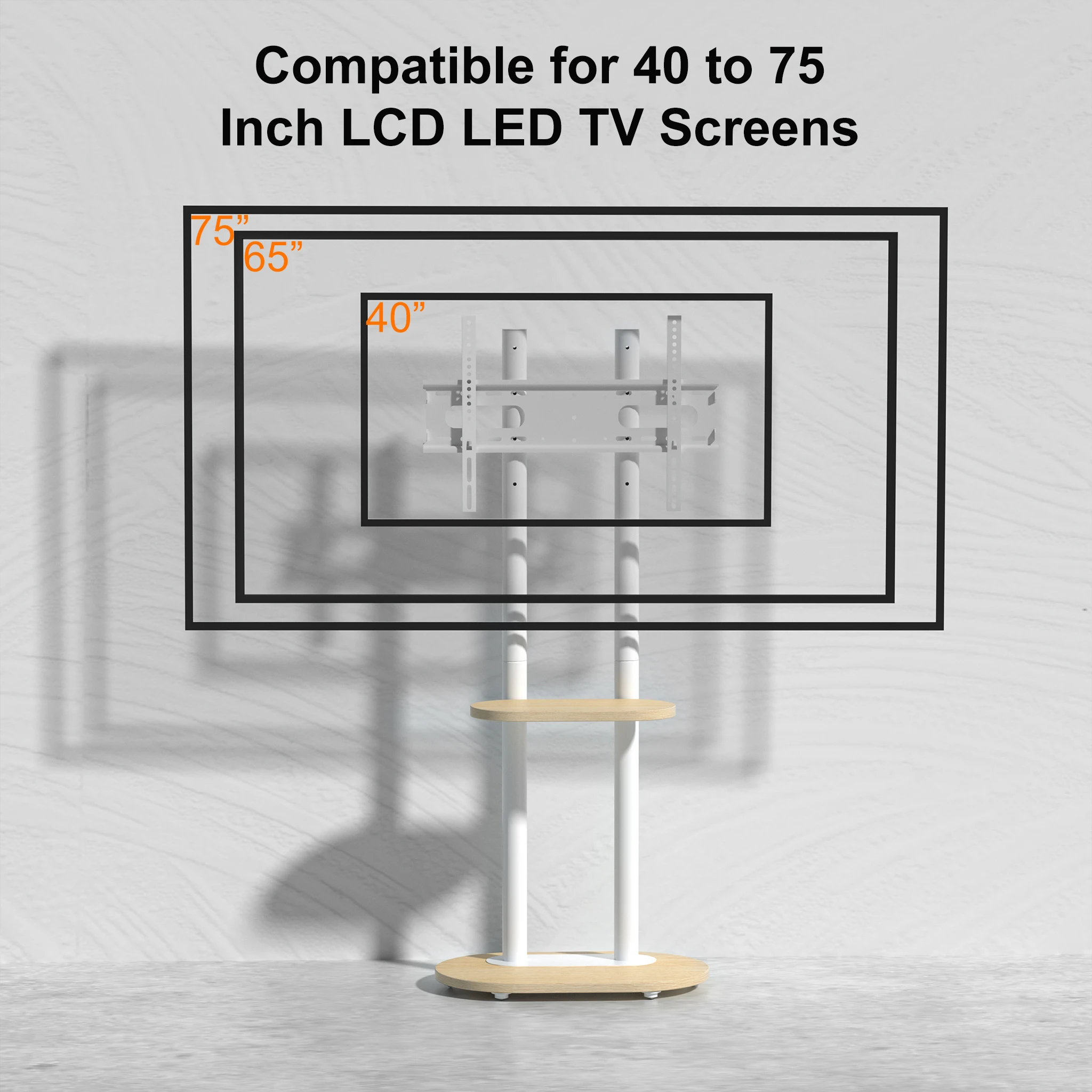 حامل تلفزيون دوار من UNHO مقاس 40-75 بوصة، حامل تلفزيون محمول على عجلات مع ارتفاع قابل للتعديل يحمل ما يصل إلى 132 رطلًا مع رف #4