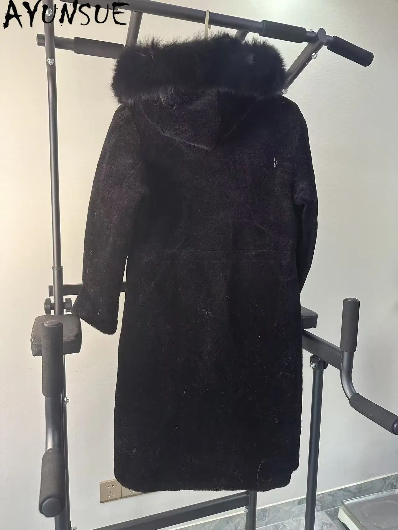 سترة من الصوف الحقيقي من AYUNSUE ملابس شتوية للرجال بياقة من فرو الثعلب معاطف فريدة متوسطة الطول تعزز عيوب صغيرة لا استرداد ولا تبادل #2