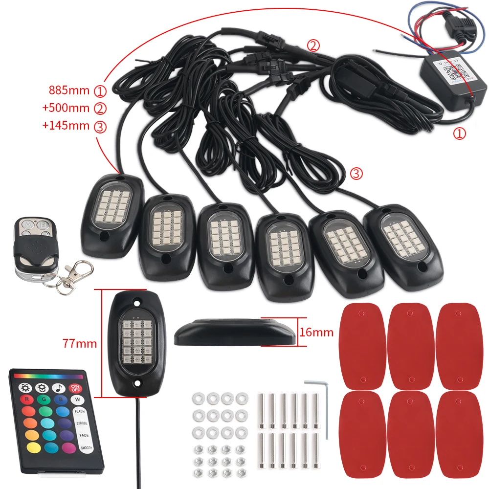 Kit d'éclairage LED Rock RGB, 4/5/6 dosettes, déconnexion mobile, éclairage ambiant, néon, lampes musicales, Bluetooth, application, télécommande pour accessoires de camion