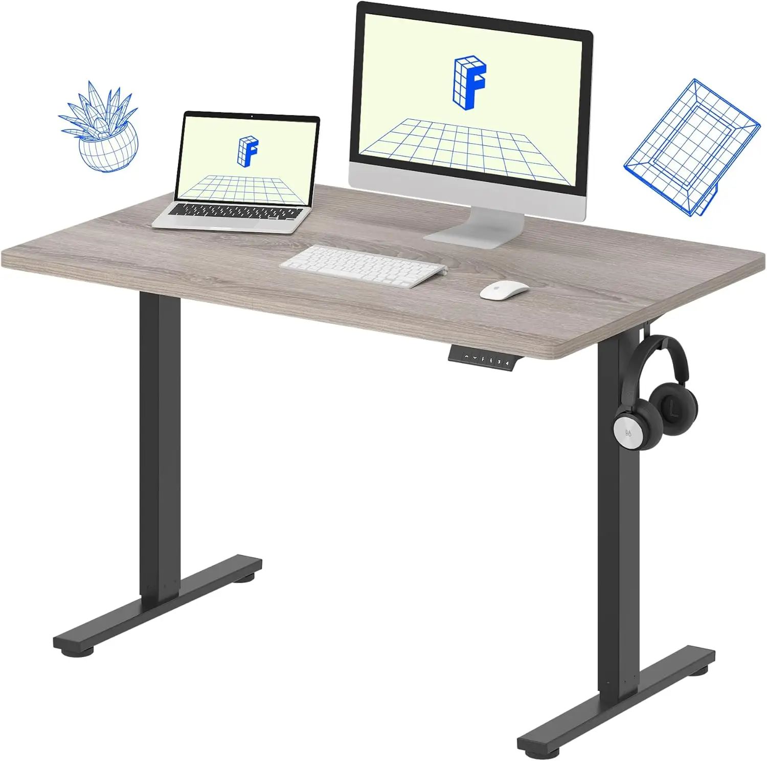 

Whole-Piece Standing Desk 48 x 24 Inches Height Adjustable Electric Desk Sit Stand Desk Home Office Desks Black Frame