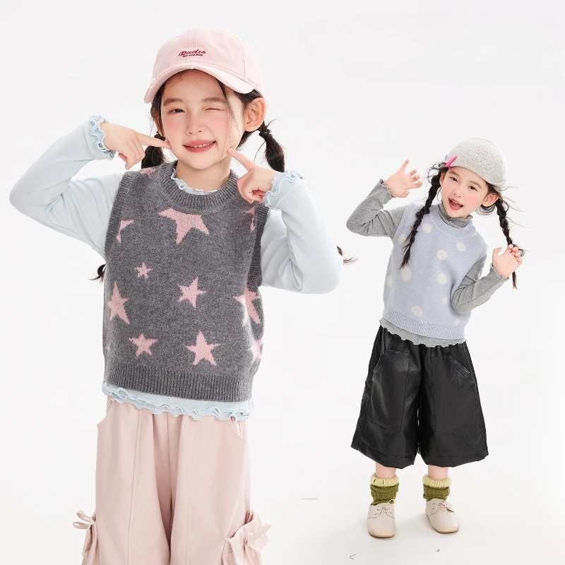 Children's clothing girls' skin friendly replacement knitted vest autumn style children's versatile layered top, sweater