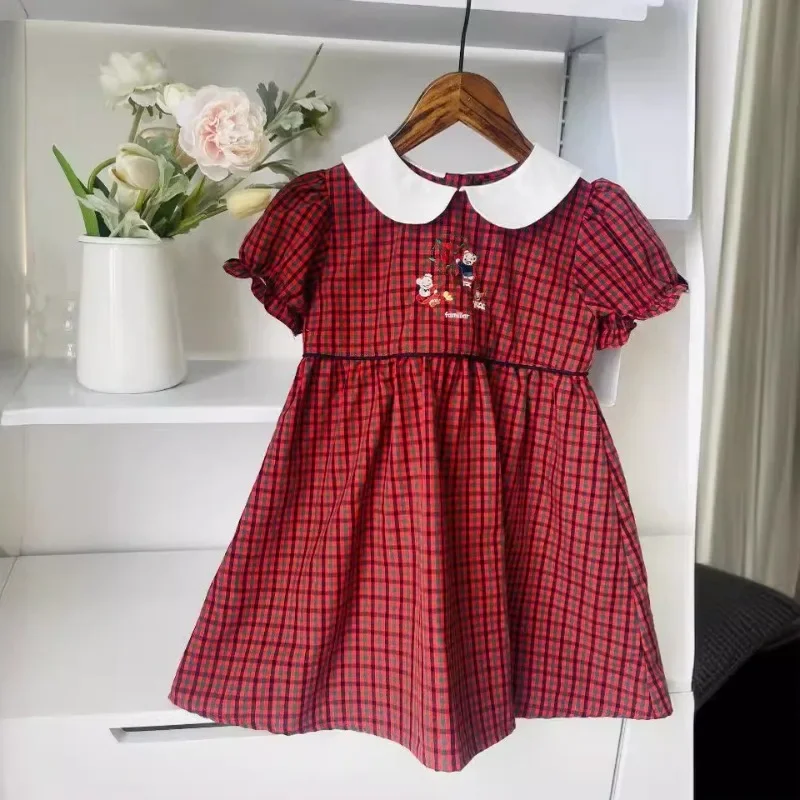 Summer Girls Casual Dresses Short Sleeved Plaid Skirt  Baby Girl Dress  Japanese Children\'s Skirts Robes Kids Dresses