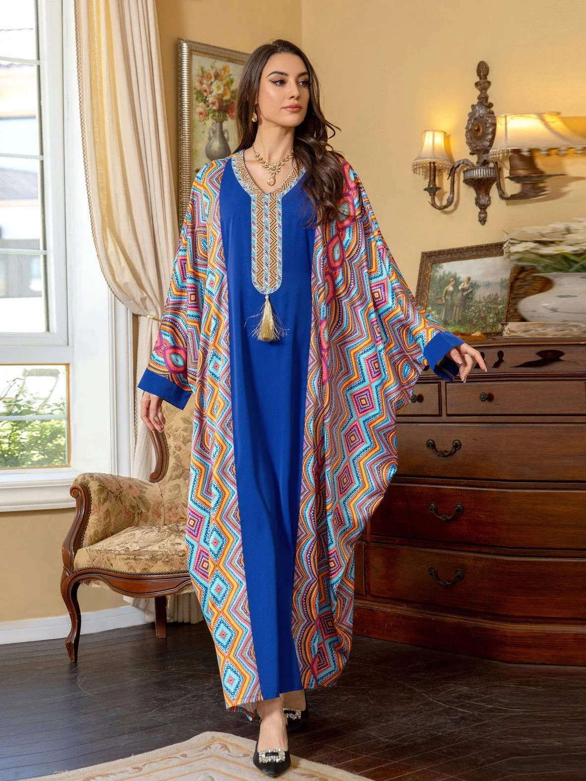 

Eid Muslim Dress Women Bat Sleeve Long Robe Jalabiya Abaya Morocco Party Dresses Ramadan Diamond Kaftan Islam Dubai Arab 2024