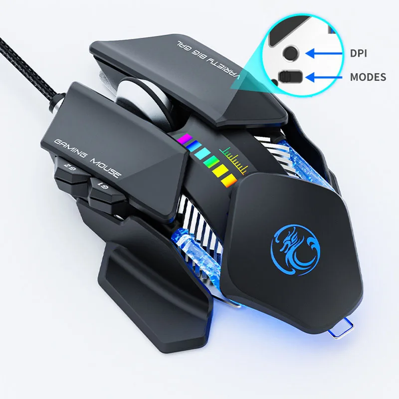 6 Keys Wired RGB E-sports Mechanical Game Mouse 4000DPI Metal Iron Plate Macro Definition Programming For Desktop laptop