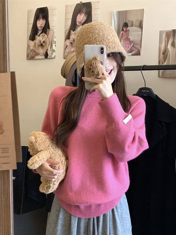 Autumn Winter Women's Lazy Sle round Ne Long Sve Sweater Top Faionable Versatile Age Reduction Slimming  Color