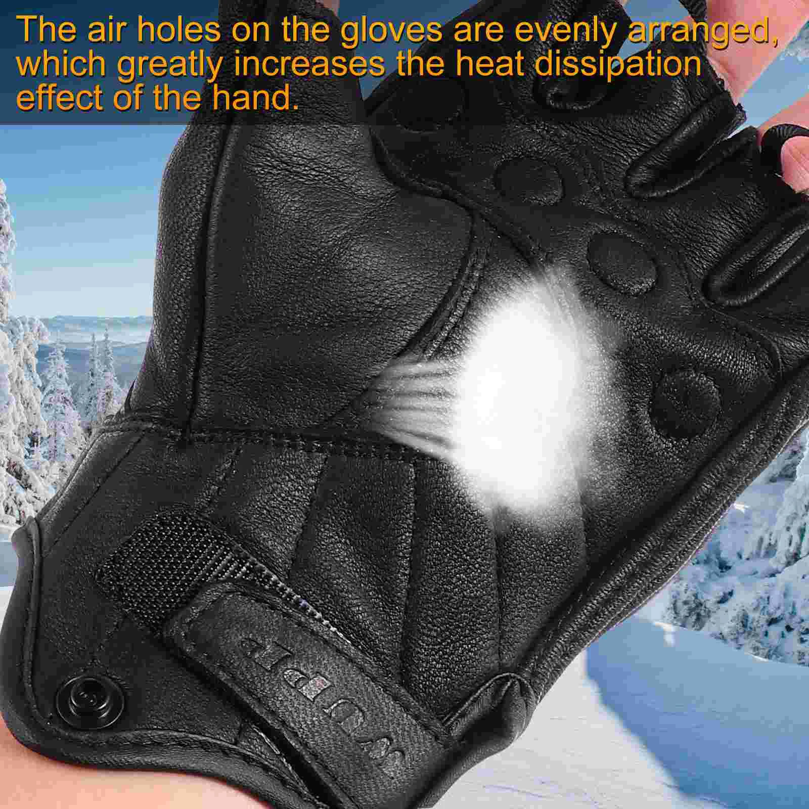 Mens Mittens with Fingers Ridding Gloves Climbing Sheepskin Fitness Black Fingerless