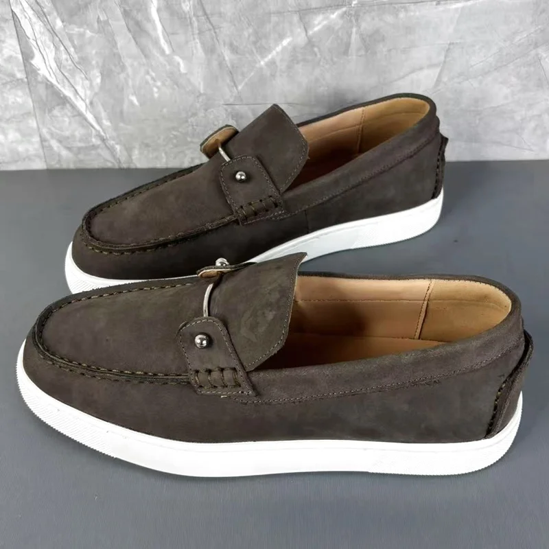 

Grey Suede Loafers For Man High Quality Slip-on Men Leather Casual Shoes Handmade Flats Sneakers Men's Boat Shoes