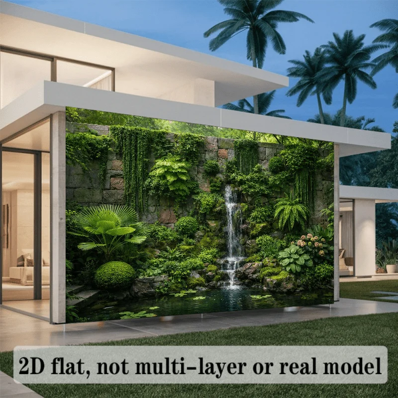 Waterproof Tropical Jungle Waterfall Mural Tapestry Greenery Forest Wall Decor Panel for Bedroom Bathroom Living Room Home Art