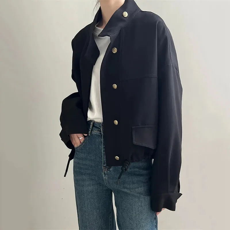 Spring Autumn2024 New Popular high-end Jacket Women Casual Windbreaker Stand Collar Short Coat Female Hem Drawstring Trench Lady