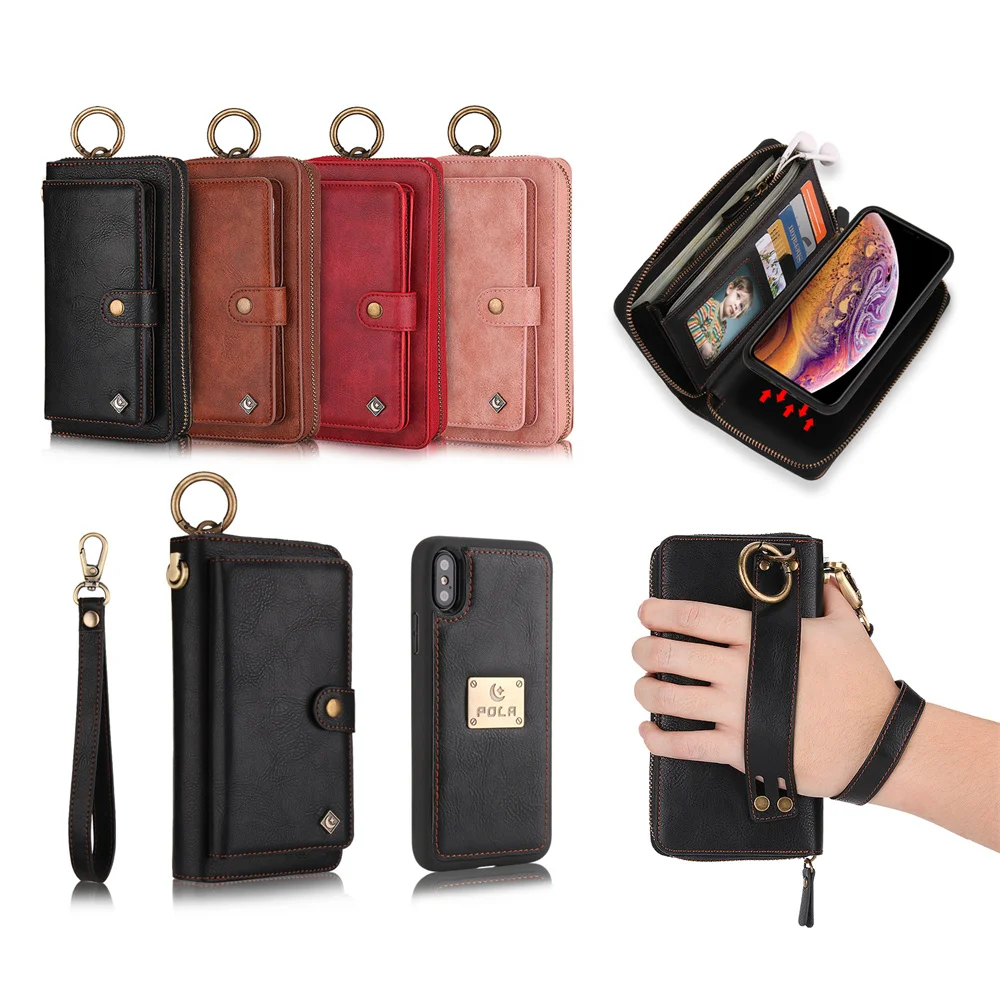 Luxury Detachable Zipper Purse Magnetic Wallet Case for iPhone XS Max XR XS i6 i7 i8 Plus Shockproof Card Pocket Leather Cover image 6