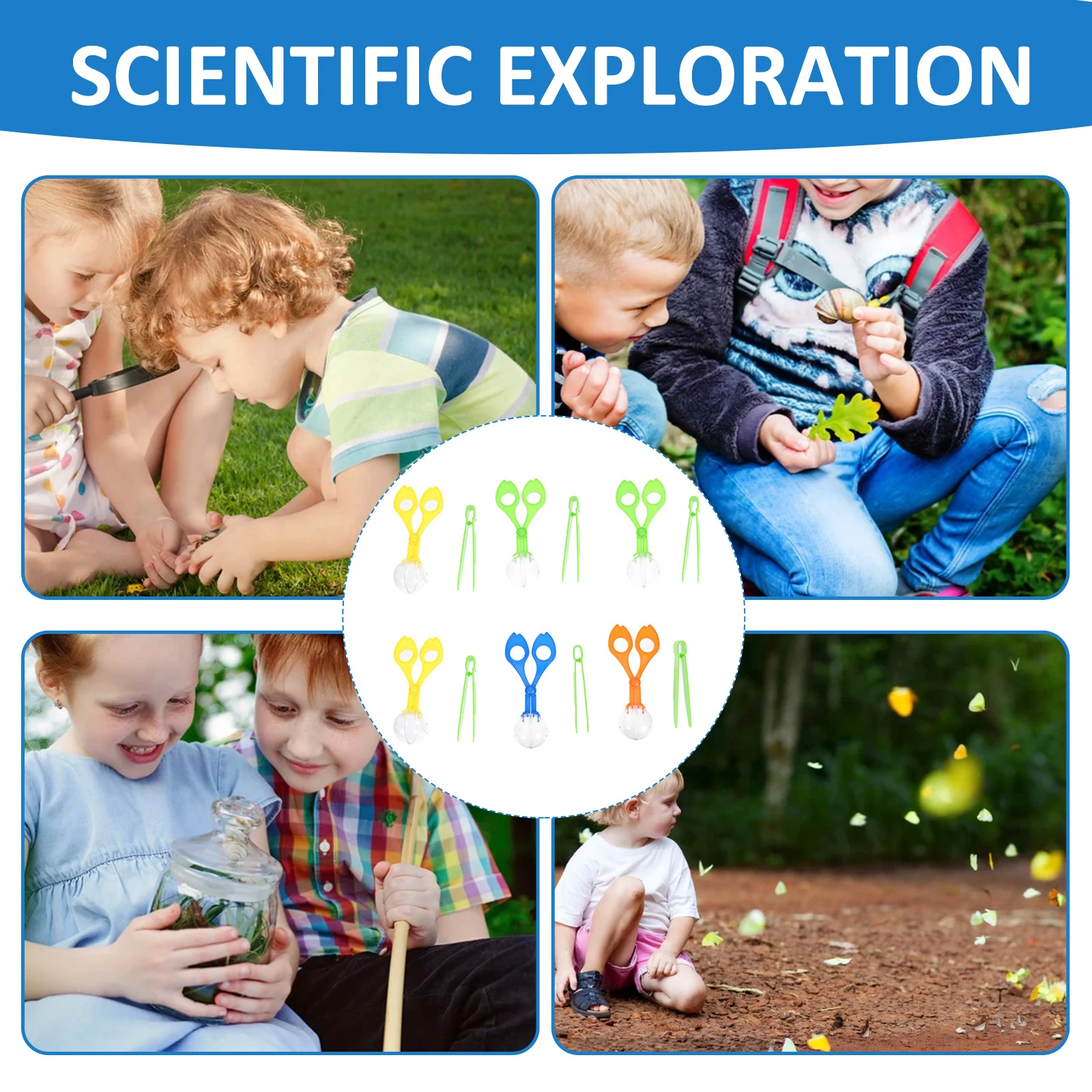 6 مجموعة الاطفال في الهواء الطلق مقص مقاطع الحشرات اصطياد أداة ملاقط بلاستيكية لاستكشاف الطبيعة التعليمية طفل الماسك عدة