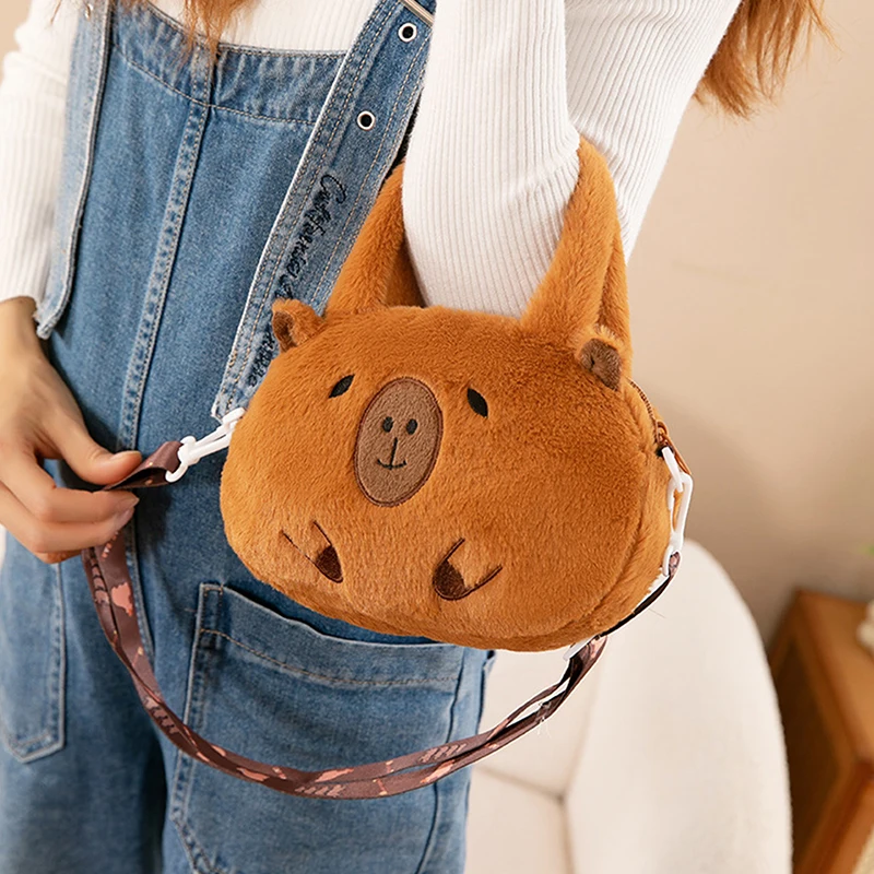 Kawaii Capybara Plush Handbag Cute Cartoon Stuffed Animal Hand Coin Purse Pouch Small Tote Bag For Girl Gifts