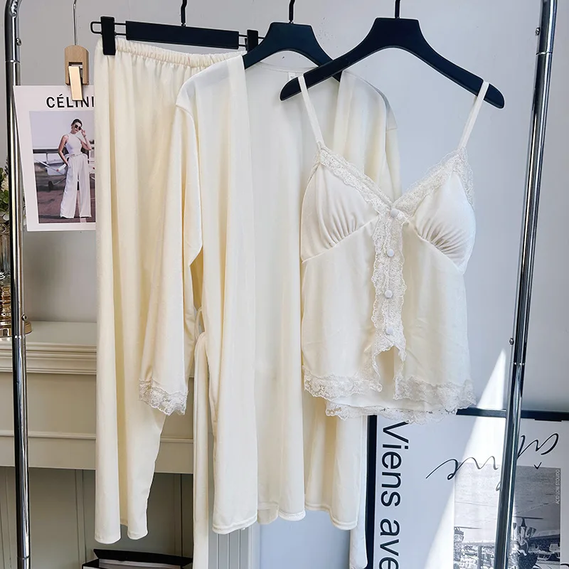 

2025 Pijama Mujer Warm Velour Sleepwear Princess Style Home Clothes Lace Trim Pyjamas Femme Cami Top Pant Cardigan Loungewear