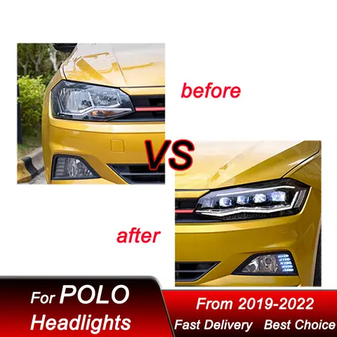 Bilstrålkastare för Volkswagen VW POLO 2019-2022 LED-strålkastarmontering Uppgradering av högkonfigurerad projektorlinstillbehörskit 8 best sales Polo-strålkastare - №5