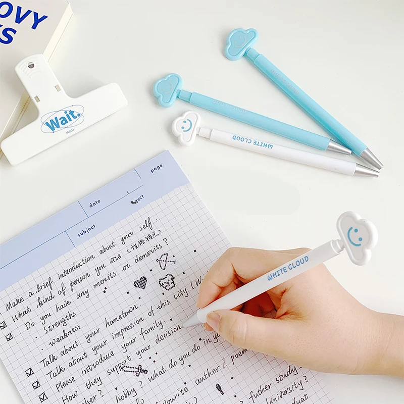 MOhm-bolígrafos de Gel con forma de nube para escribir y tomar notas, Kawaii bolígrafos retráctiles de 0,5mm, color negro, papelería para