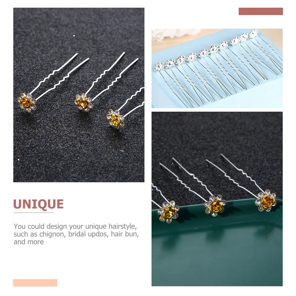 

40pcs Rhinestone Pins Hair Sticks Smooth Elegant Hair Accessories For Women Girls Bridal Wedding Party Hairstyle