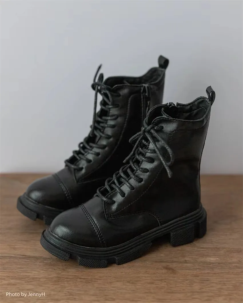 

Обувь для куклы BJD ID75, круглый носок для девочек и мальчиков, боковая молния на платформе, черные кожаные ботильоны на толстой подошве, подарки, аксессуары для кукол BJD