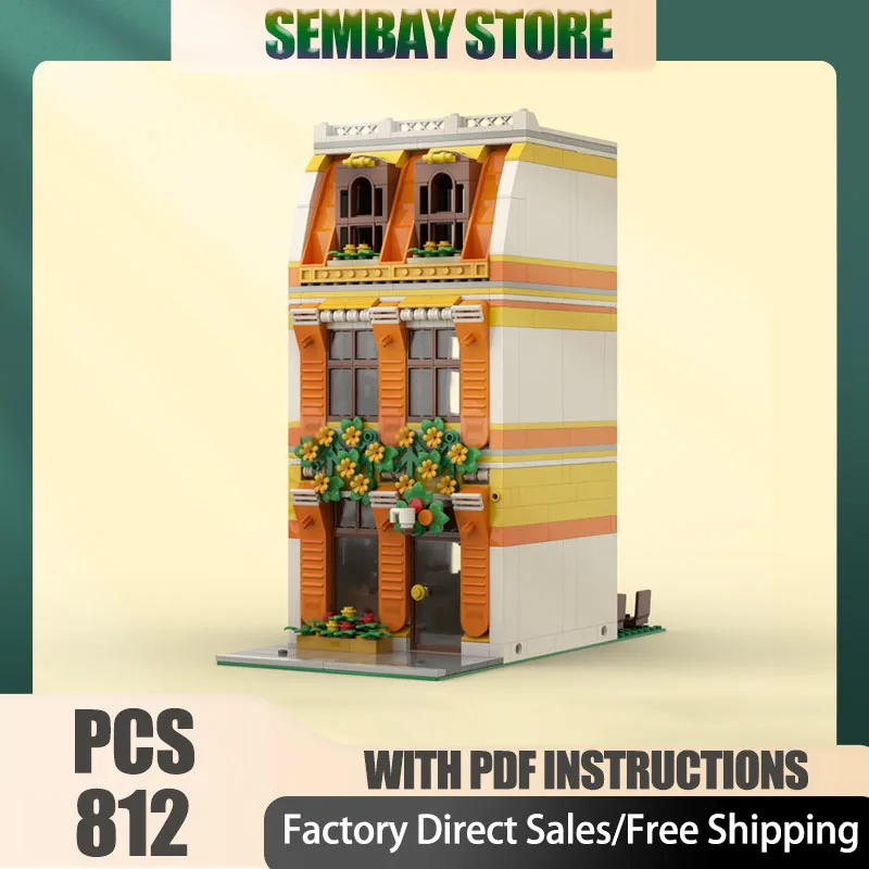 City Street View Moc Building Bricks Modular Sunny Side Apt Model Technology Blocks Christmas DIY Toy Construction Gifts