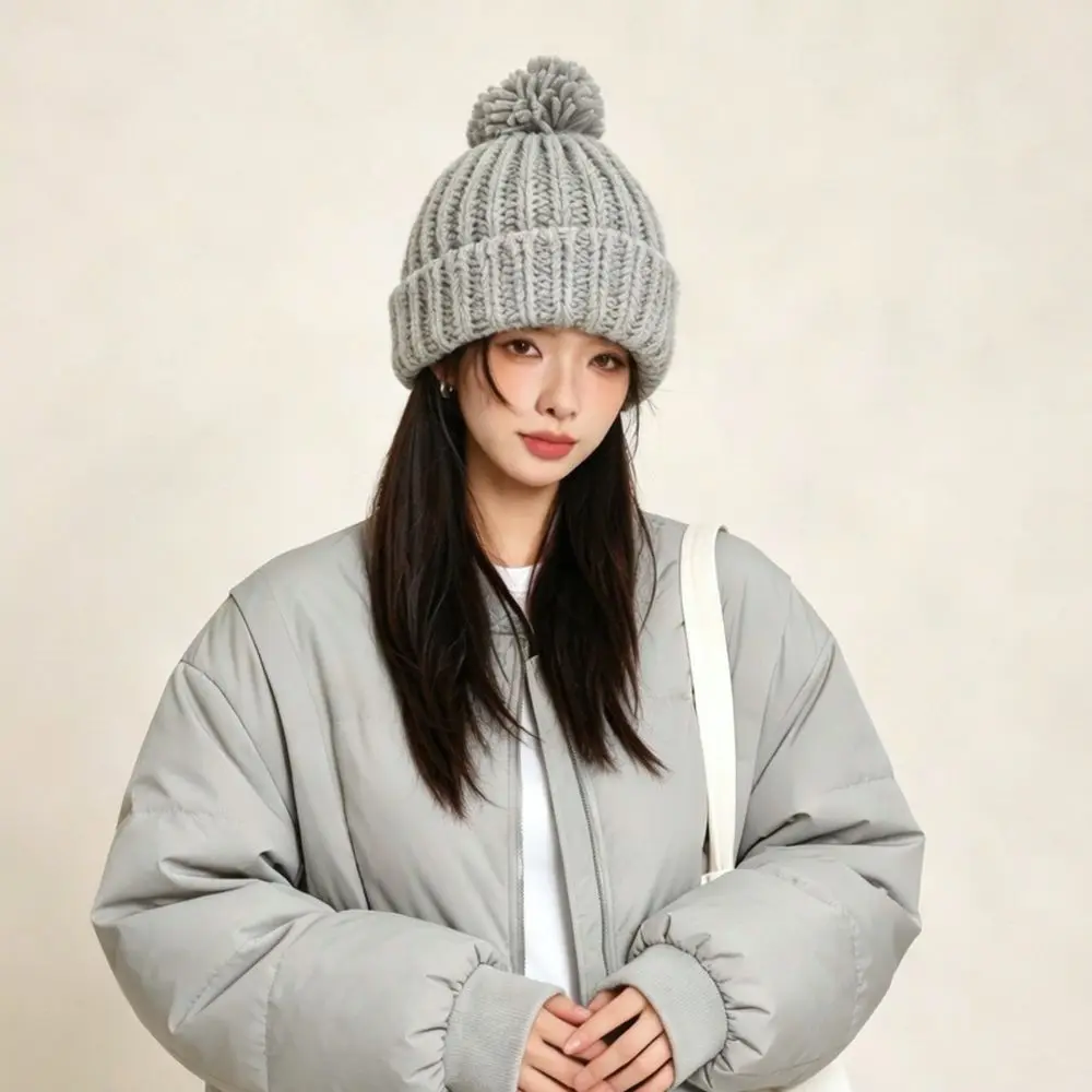 Fashion Winter Warm Knit Hat For MISSKOI Women Thickened Ribbed Beanie Comfortable Soft Folded Ear Protector Solid Color Cap