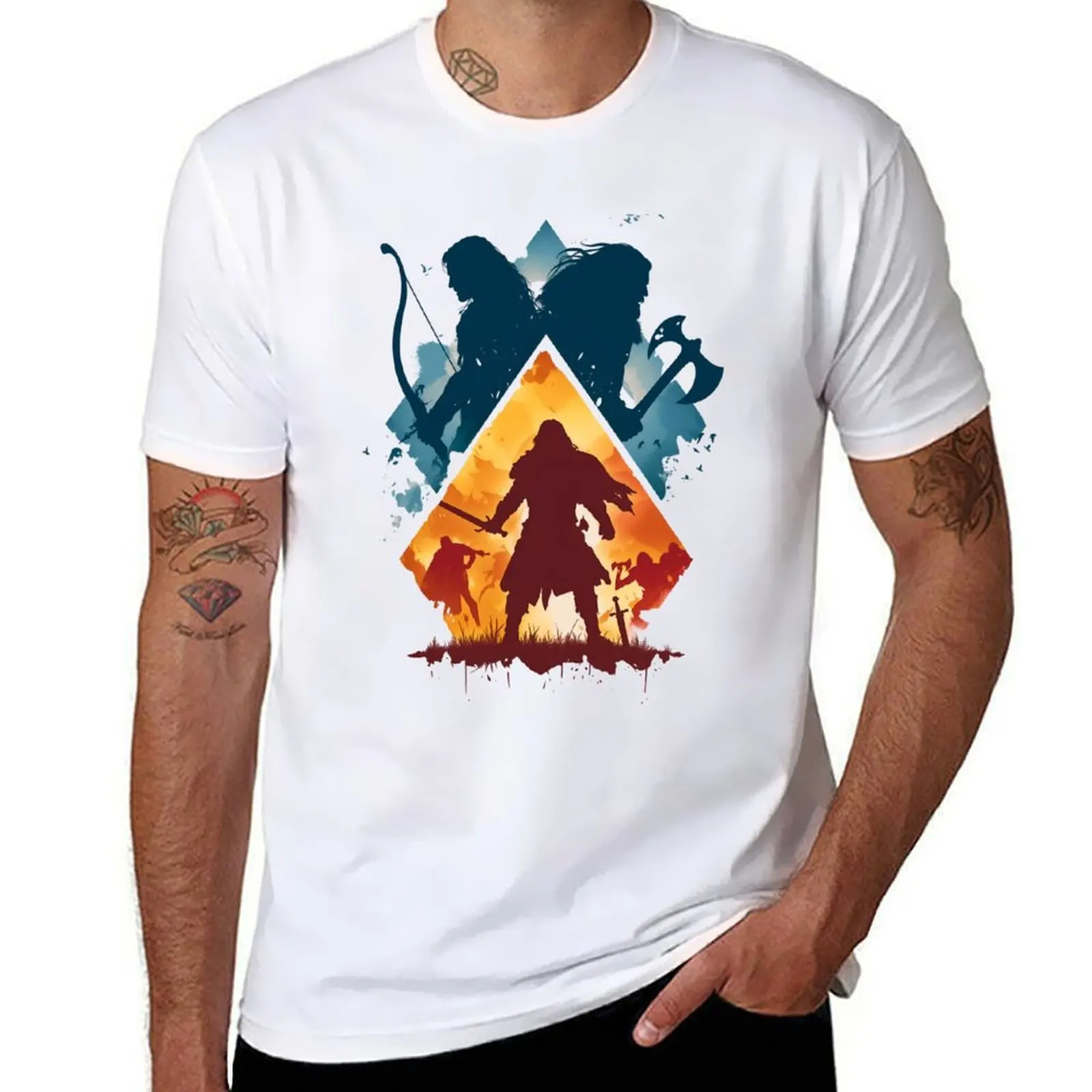 

The Companions - Bow, Sword and Axe - Fantasy T-Shirt man graphic t shirt t shirt man casual man t shirt designer T-Shirt