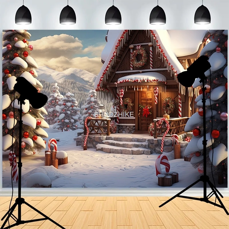 

Snowflake Christmas Tree Candies Photography Backdrop Window Living Room Family Party New Year Holidays Studio Background XH-24