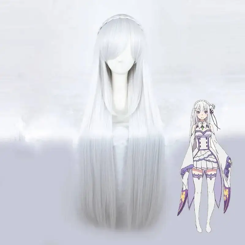 

Re:Zero Emilia Satella Cosplay Wigs Life In A Different World From Zero 100cm Gray Long Hair With Braid+Wig Cap