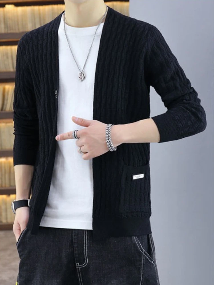 

Autumn Men's Long Sleeve Solid Color Button Knit Cardigan Korean Trendy Handsome Teen Student Relaxed Loungewear Jacket