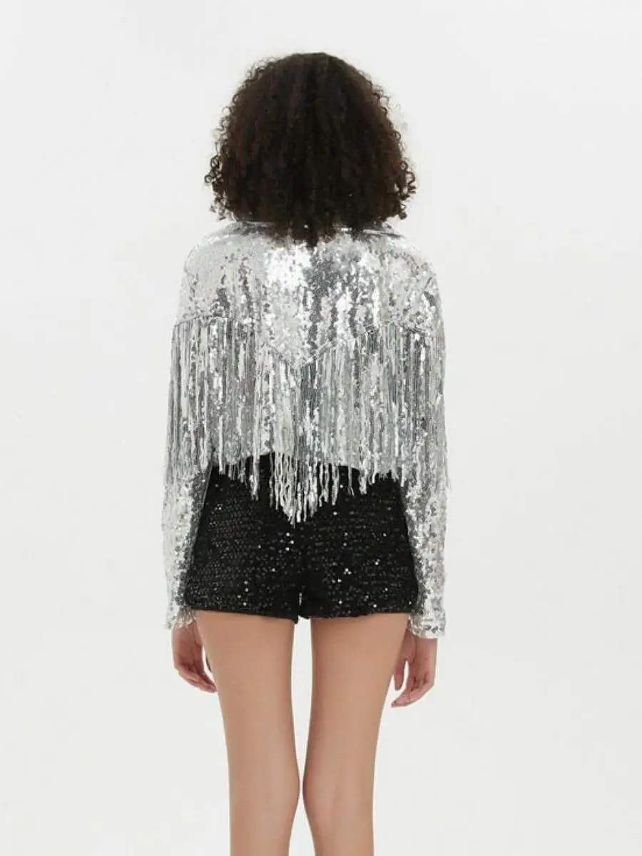 Fashionable Tassel Sequin Open Cardigan Outerwear Party Dance Performance Women's Group Show Costume Cross-Border New Style
