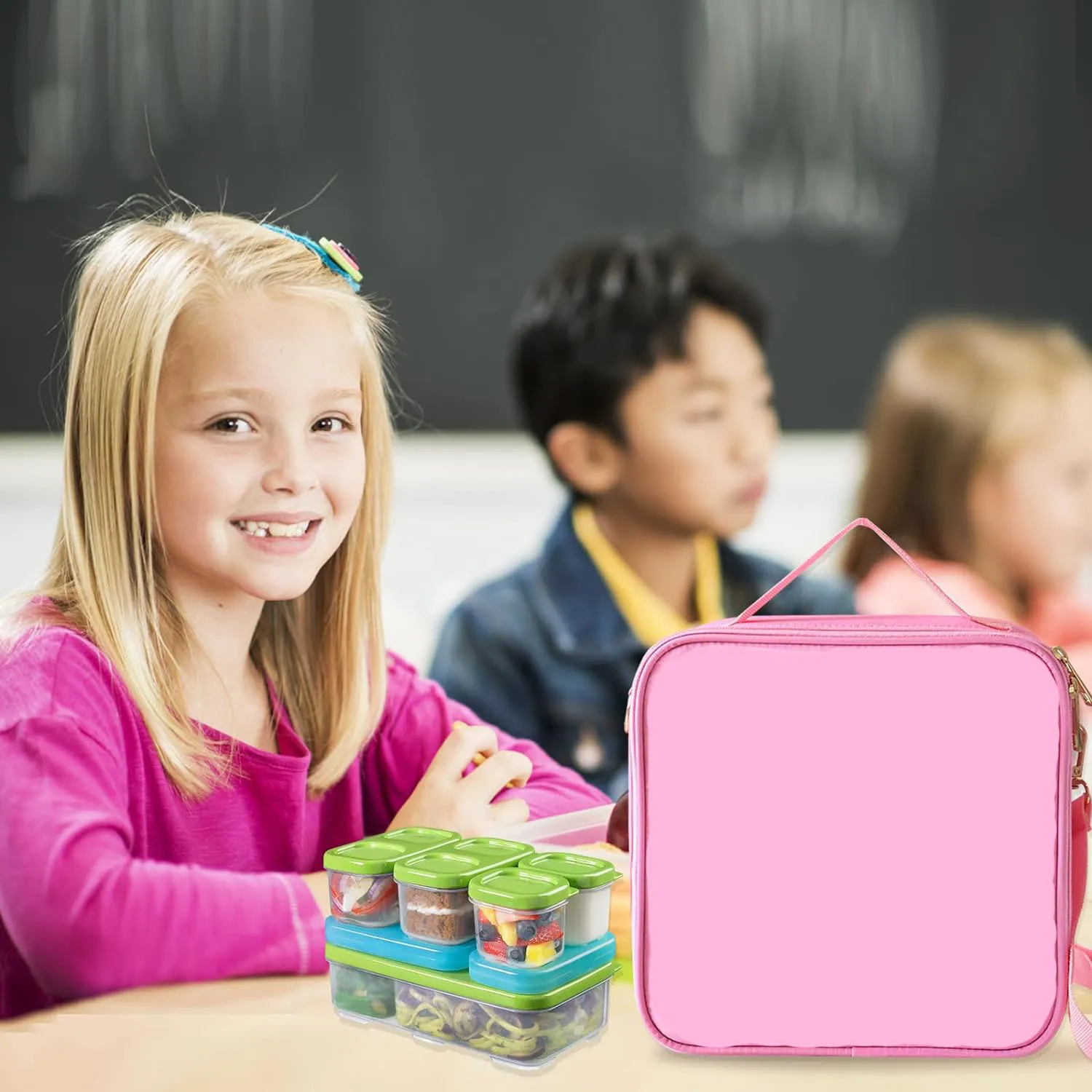 Tas Makan Siang dengan Lapisan Aluminium dan Tali Bahu yang Dapat Disesuaikan untuk Anak-anak, Tas Pendingin Makanan untuk Kembali ke Sekolah, Kotak Makan Siang Terinsulasi